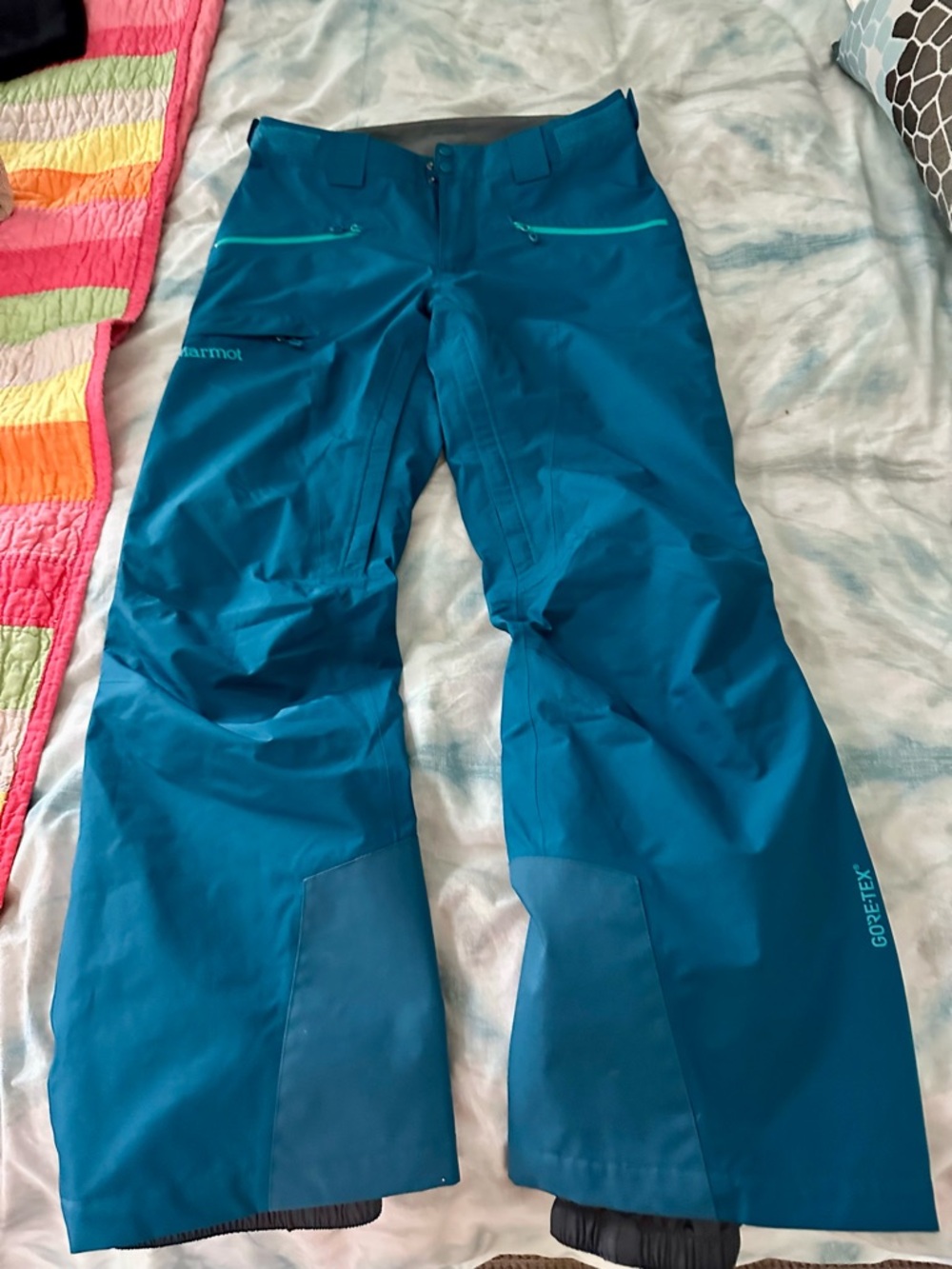 Marmot Teal Ski Pants with Contrasting Zippers